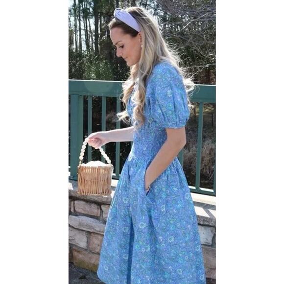 J. Crew Provence Smocked Waist Midi Dress Puff Sleeve Floral Marigold Blooms - Picture 4 of 14